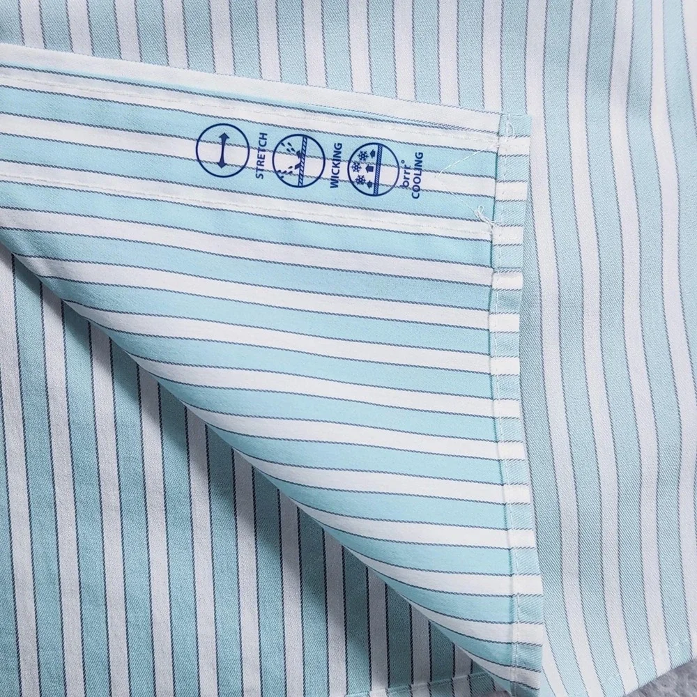 Vineyard Vines OTG Shirt Mens Medium Blue Stripe Short Sleeve Brrr Stretch NEW - Picture 7 of 13